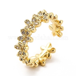 Прозрачное кольцо-манжета в виде цветка кубического циркония, украшения из латуни для женщин, реальный 18k позолоченный, размер США 6 1/2 (16.9 мм)