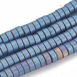 Гальванизировать немагнитных синтетический гематит бисер пряди, матовый стиль, пончик, с покрытием синим, 4x2 мм, отверстие : 2.5 мм, около 200 шт / нитка, 15.7 дюйм
