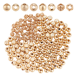 Superfindings 160pcs 4 perles en laiton plaqué de style longue durée, ronde, véritable 24k plaqué or, 4x3.5~4mm, Trou: 1.2~1.6mm, 40 pièces / style