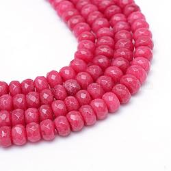 Perles de jade blanches naturelles teintes rondelles facettées, rouge indien, 8~9x5~6mm, Trou: 1mm, Environ 70 pcs/chapelet, 14.5 pouce