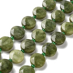 Brins de perles de jade vert chinois naturel, avec des perles de rocaille, coupe hexagonale facettée, plat rond, 12~12.5x5~6mm, Trou: 1.2~1.4mm, Environ 27~29 pcs/chapelet, 15.55~15.75 pouce (39.5~40 cm)