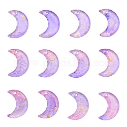 Pendentifs en verre, avec de la poudre de paillettes, croissant de lune, violette, 16x11.5x3.5mm, Trou: 1.2mm