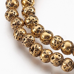 Electroplate Natural Lava Rock Beads Strands, Long-Lasting Plated, Round, Bumpy, Golden Plated, 4.5~5mm, Hole: 0.8mm, about 89pcs/strand, 15.16 inch(38.5cm)