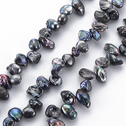 Naturales keshi abalorios de perlas hebras, perla cultivada de agua dulce, teñido, pepitas, negro, 6~11x4~6x2~5mm, agujero: 0.5 mm, aproximamente 80~82 pcs / cadena, 15.35 pulgada (39 cm)