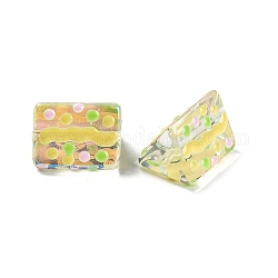 Transparent Glass Beads, with Enamel, Triangle with Wave Pattern, Yellow, 9.5x12x9mm, Hole: 1.2mm
