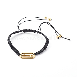 Adjustable Nylon Thread Braided Bead Bracelets, with 304 Stainless Steel Linking Rings, Oval, Black, 1/4 inch(0.5cm), Inner Diameter: 2-1/2 inch(6.2~10.7cm)
