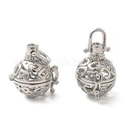 Rack Plating Brass Hollow Round Cage Pendants, For Chime Ball Pendant Necklaces Making, Platinum, 23.5x18.5x22mm, Hole: 6x5.5mm