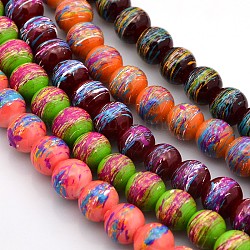 Drawbench Transparent Glass Round Bead Strands, Spray Painted Style, Mixed Color, 6~7mm, Hole: 1mm, about 150pcs/strand, 31.5inch