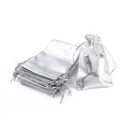 オーガンジーバッグ巾着袋  長方形  銀  16x11cm
