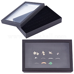 Картонные подарочные коробки для колец, с прозрачным окном из ПВХ и губкой, прямоугольные, чёрные, 21.4x13.6x3.3 см