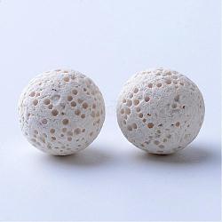 Perles de pierre de lave naturelle non cirées, pour perles d'huile essentielle de parfum, perles d'aromathérapie, teinte, ronde, sans trou, blanc, 13~14mm