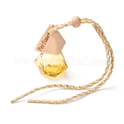 Rhombus Refillable Empty Perfume Bottles Pendant, with Plastic Stopper, Beech Wood Dust Plug and Polyester Cord, Aromatherapy Bottle Car Hanging Decor, Gold, 26.5cm, Capacity: 6~15ml(0.20fl. oz)