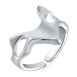 925 anello a polsino aperto con cuore twist in argento sterling placcato rodio, anello largo cavo per le donne, platino, misura degli stati uniti 5 1/4 (15.9mm)