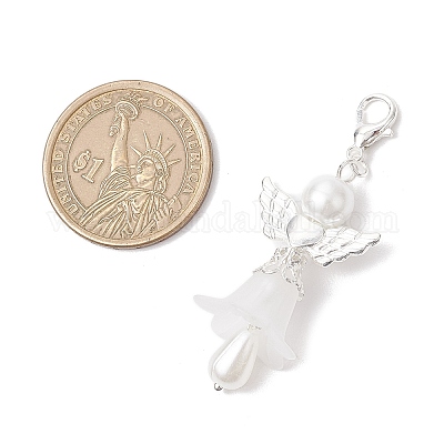 Подвеска в виде ангела из матового акрила и стеклянного жемчуга HJEW-JM03490-01-1