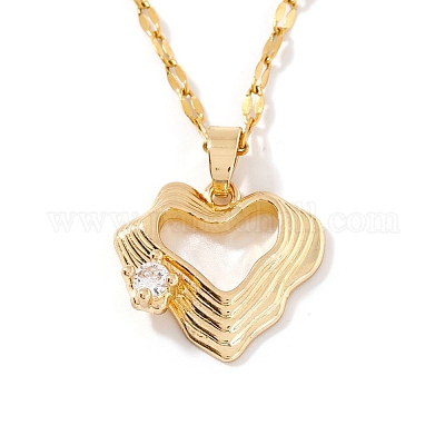 Модные латунные прозрачные кубические цирконии полые подвески в форме сердца ожерелья с цепочкой HP4138-1-1