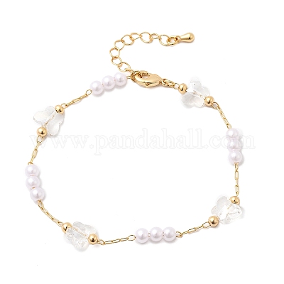 Браслеты-цепочки из латуни и стекла для женщин BJEW-F517-02G-01-1