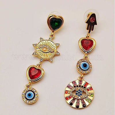 Серьги-гвоздики с эмалью от сглаза из сплава FS-WGB3014-01-1