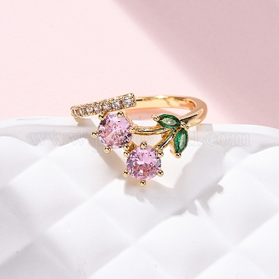 Женские кольца на палец из латуни с микропаве и кубическим цирконием RJEW-U057-13G-01-1