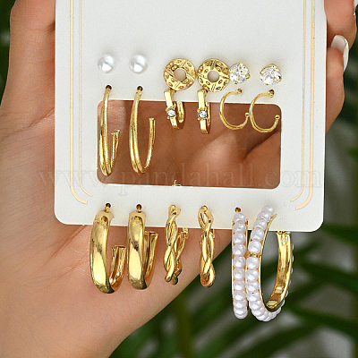 6 пара элегантных геометрических металлических сережек с искусственным жемчугом для женщин EC2394-1-1
