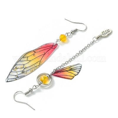 4 комплект 4-х цветных резиновых крыльев с асимметричными серьгами из перьев EJEW-TA00175-1