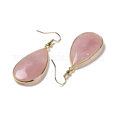 Естественно розовые болтающиеся серьги кварцевые EJEW-L179-01F-1