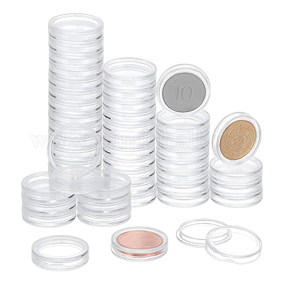 プラスチック製のコイン収納ボックス  フラットラウンド  透明  19.5x4.5mm  内径：16mm&nbsp;CON-WH0099-89-1