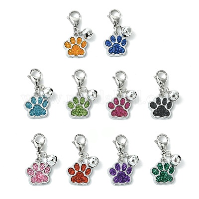 10 шт. 10-цветный блестящий эмалированный кулон с принтом собачьей лапы HJEW-JM02272-1