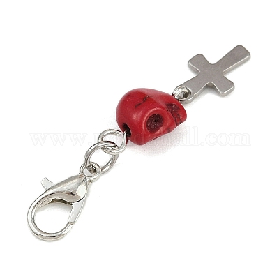 Украшения с подвесками в виде черепа из синтетической бирюзы HJEW-JM03808-03-1