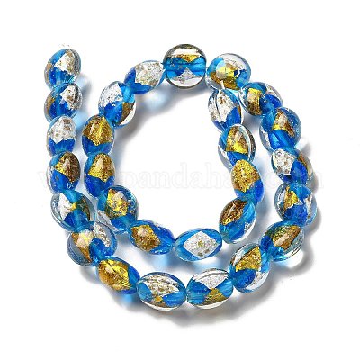 Плоские круглые бусины ручной работы из золотой и серебряной фольги в технике лэмпворк FOIL-C001-02F-1