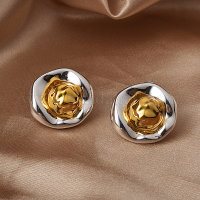 Нерегулярные плоские круглые серьги-гвоздики из латуни EJEW-Q391-17G-1