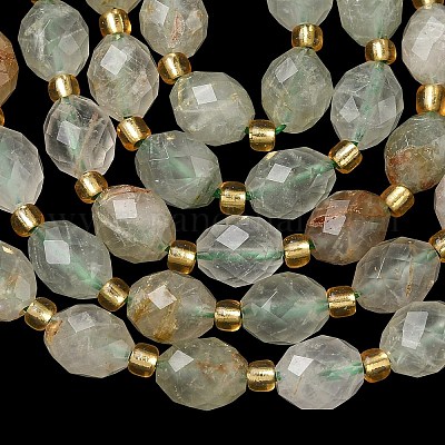 Нити бусин из натурального зеленого рутилированного кварца&nbsp;G-F809-A05-01-1