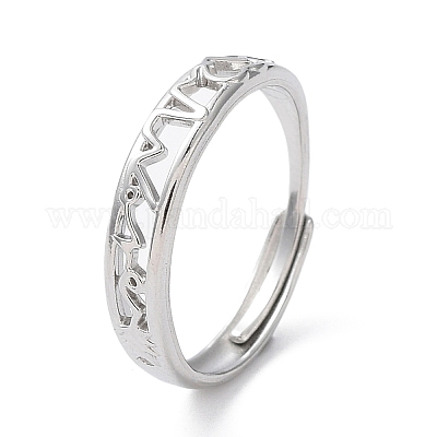 Не тускнеющие полые регулируемые кольца из нержавеющей стали 304 с эффектом сердцебиения RJEW-D006-14P-1