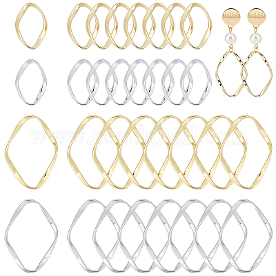 PandaHall Elite 40Pcs 4 Style Alloy Linking Rings, Twisted Rhombus,  Platinum & Light Gold, 24~40.5x24~28mm, 10pcs/style