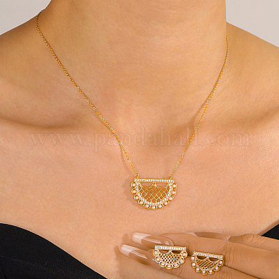 Элегантные комплекты из серег-гвоздиков и ожерелий с подвесками из латуни с микропаве из прозрачных кубических цирконий в форме луны для женщин LR0854-1