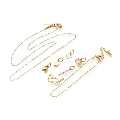 Комплекты из кубического циркония и стеклянного сердца с подвеской SJEW-Q002-08G-1