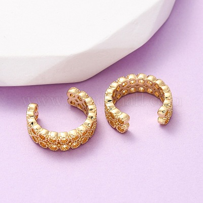 Латунные серьги-каффы в форме буквы С EJEW-D332-05B-G-1