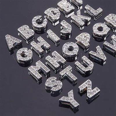 52pcs Crystal Rhinestone Alphabet Charms Micro Pave Cubic Zirconia
