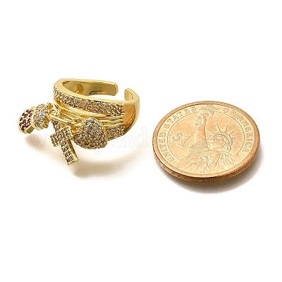 Кольца-манжеты для пальцев из латуни с микропаве из кубического циркония для женщин RJEW-M028-28G-1