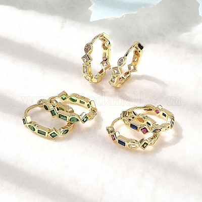 Латунные микро проложить серьги обруча кубического циркония EJEW-P322-02G-1