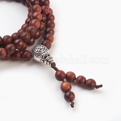 Браслеты из натурального сандалового дерева с четырьмя петлями BJEW-JB03812-1