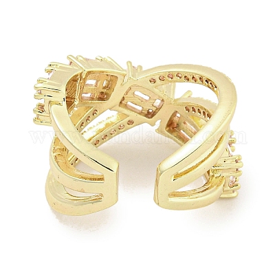 Открытые кольца манжеты из латуни с микропаве и кубическим цирконием RJEW-I103-019G-1