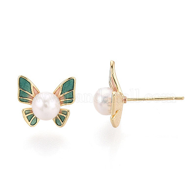 Серьги-гвоздики из натурального жемчуга из латуни PEAR-N020-08E-1