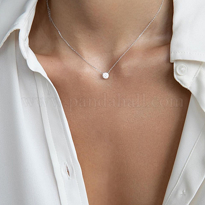 S925 стерлингового серебра микропаве прозрачные кубические цирконии круглые подвески ожерелья для женщин SA9536-3-1