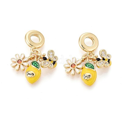 Европейские подвески-шармы из латуни с микропаве из прозрачных кубических цирконий и эмали KK-T079-83G-1