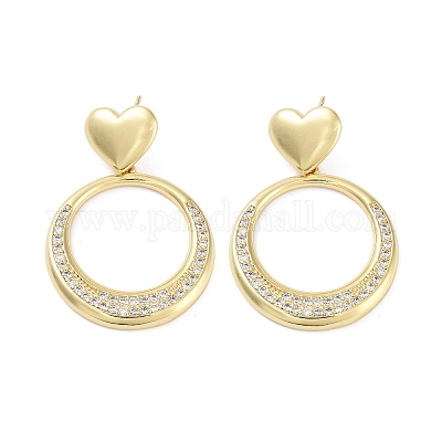 Серьги-гвоздики из латуни с микропаве из кубического циркония EJEW-B047-03G-03-1