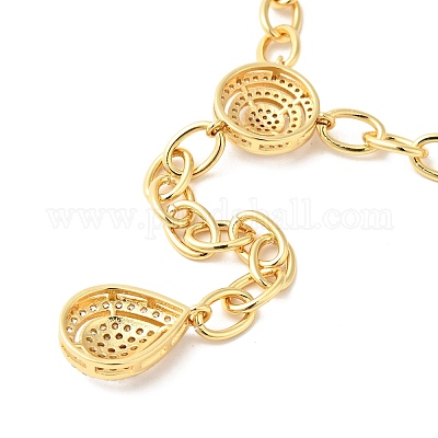 Прозрачное кубическое циркониевое плоское круглое ожерелье с каплевидным лариатом NJEW-G075-01G-1