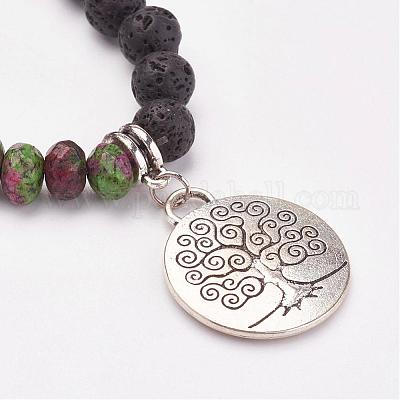 Браслеты с подвесками из натуральных и синтетических камней и вулканической породы BJEW-JB03073-1