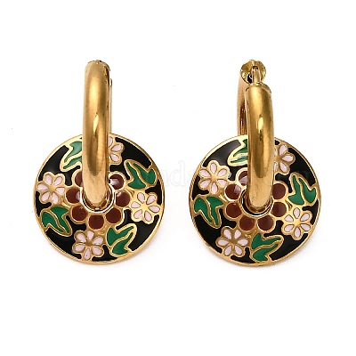 Серьги-кольца из нержавеющей стали 304 с эмалью EJEW-Q040-01B-G-1