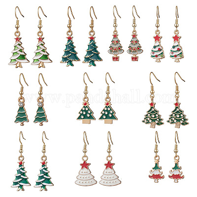 10 пара эмалевых сережек-елочек из сплава EJEW-JE06538-1