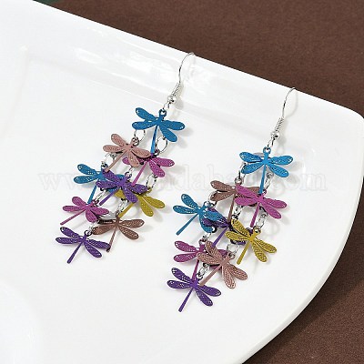 Серьги-подвески в виде стрекоз из нержавеющей стали 430 EJEW-A137-04P-01-1